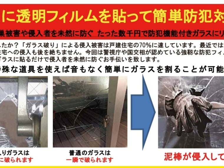 窓ガラス防犯フィルム施工  プロテックの画像